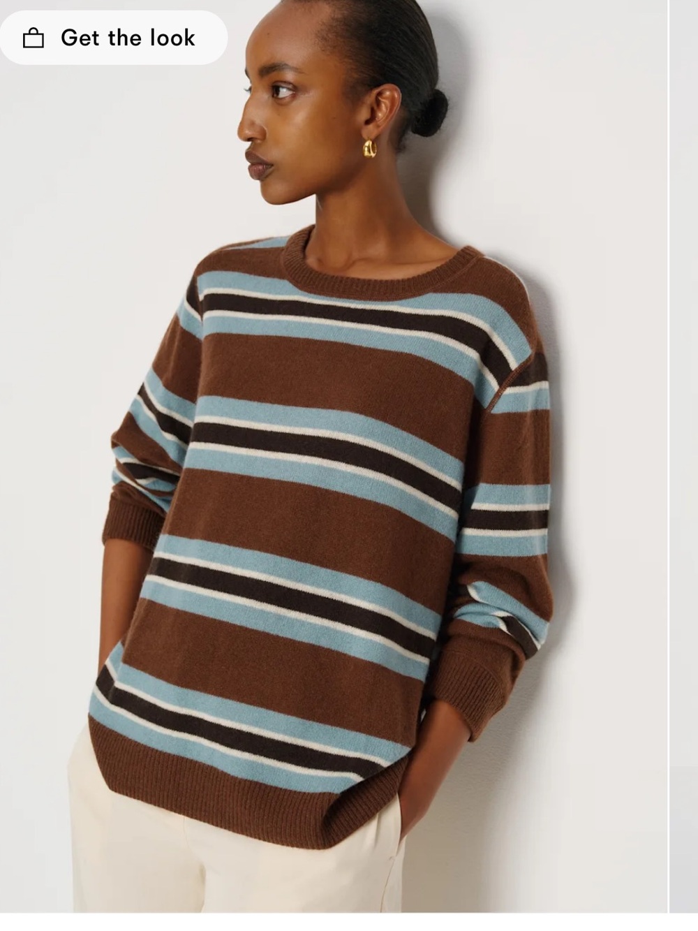 Reformation Cashmere Boyfriend Sweater- Chocolate Cake Multi Stripe - Picture 2 of 6